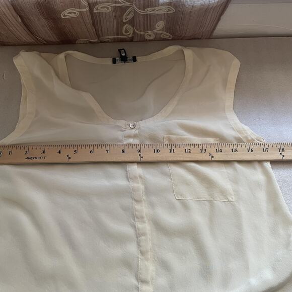 Eileen Fisher Shirt Womens XXS Beige 100% Silk Sleeveless Oversized Pocket Sheer - Picture 5 of 9
